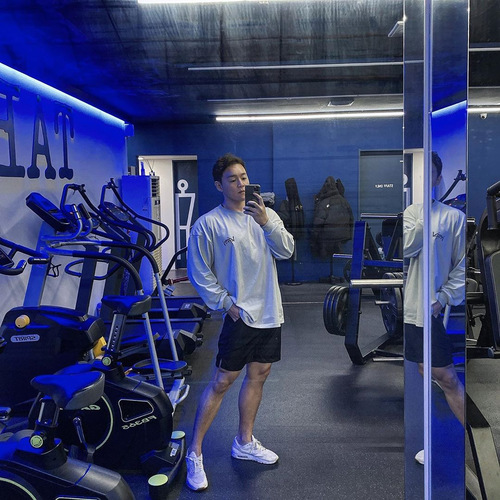 Muscular men's trendy brand loose fitness clothes casual training sportswear long-sleeved T-shirt pullover sweatshirt thin men's