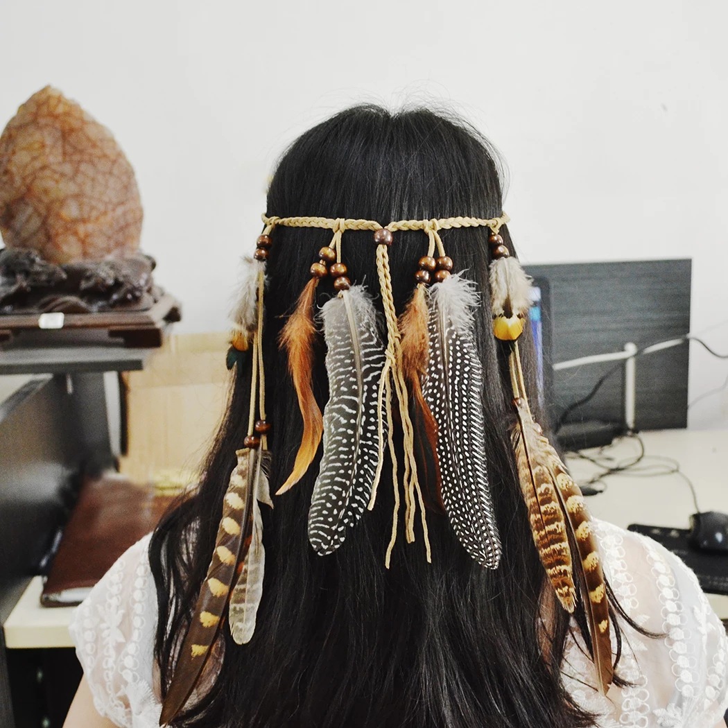 Bohemio estilo étnico banda de pelo indio tribu pluma tocado atracciones turísticas Venta caliente accesorios especiales para el cabello al por mayor