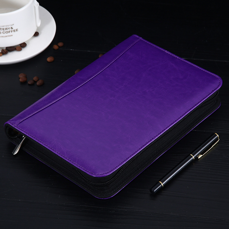 Fábrica al por mayor A5 cremallera bolsa pluma cuaderno de hojas sueltas de negocios de imitación cinturón calculadora Oficina administrador de archivos clip