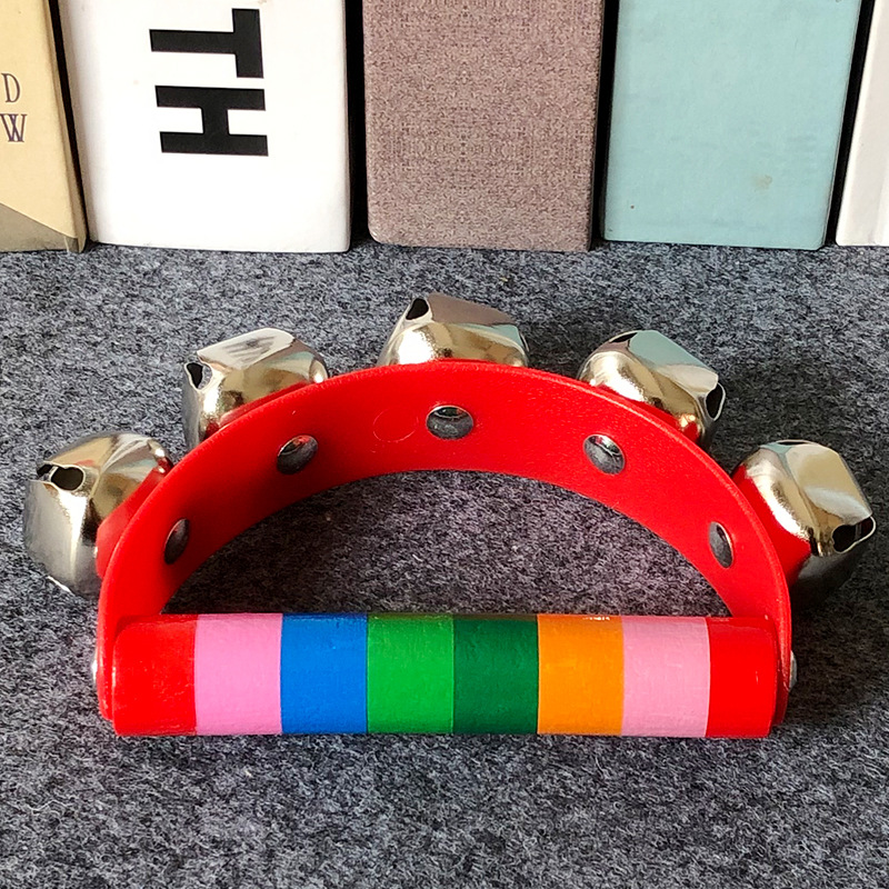 Juguetes educativos para niños Instrumento musical instrumento musical de educación temprana semicírculo sonajero empuñadura de mano colorido mango de madera sonajero colorido cuero Cinco campanas
