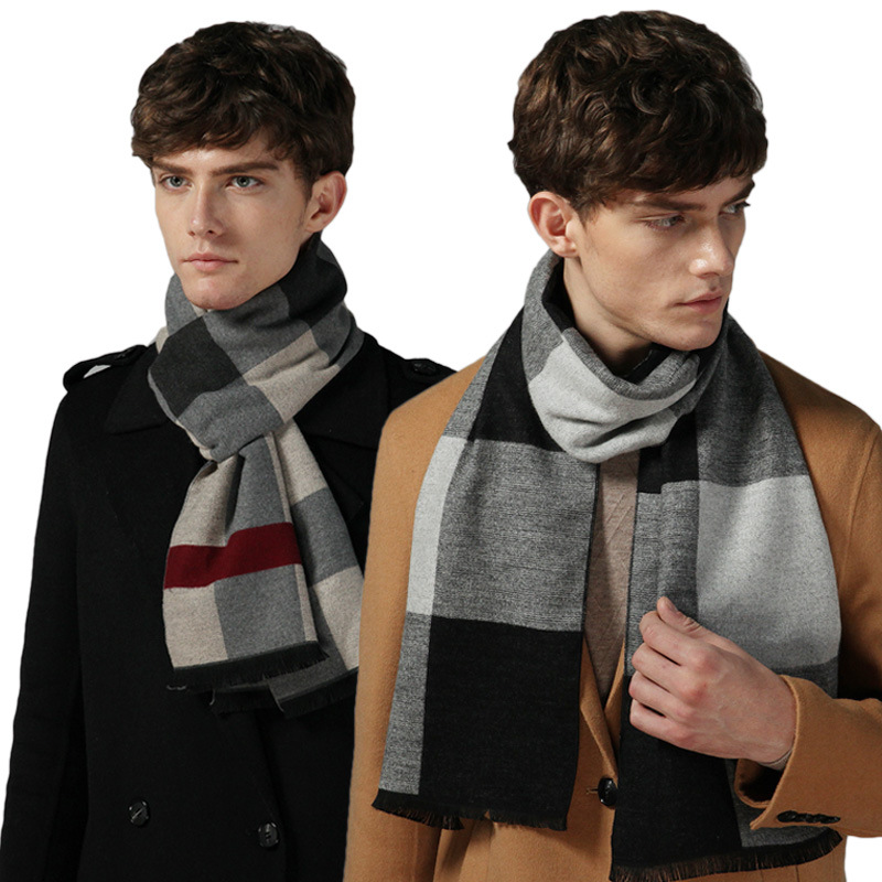 Écharpe décontractée à carreaux simples pour hommes, couleur unie, col chaud, nouvelle collection automne/hiver 2023_voghion.com