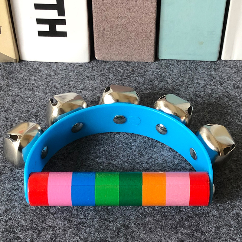 Juguetes educativos para niños Instrumento musical instrumento musical de educación temprana semicírculo sonajero empuñadura de mano colorido mango de madera sonajero colorido cuero Cinco campanas