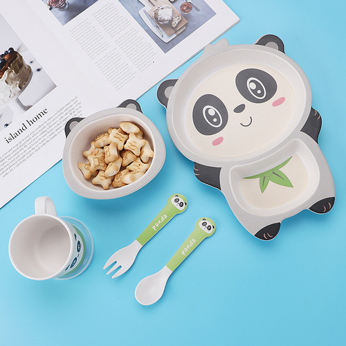 竹纤维儿童餐具套装家用可爱卡通宝宝吃饭分格餐盘辅食碗勺叉