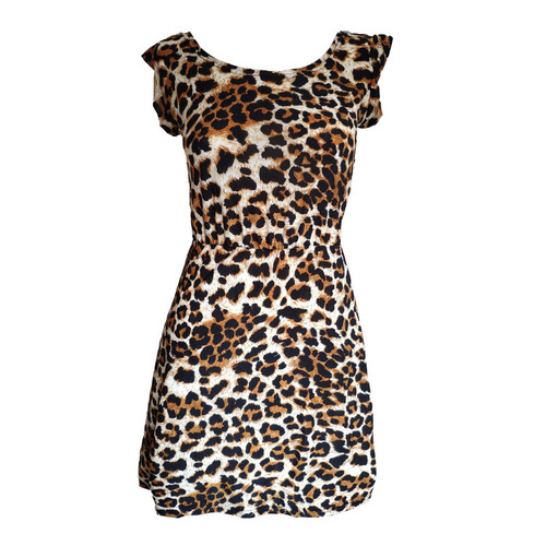 2026 women's dress leopard print dress nightclub sexy round collar leopard print dress