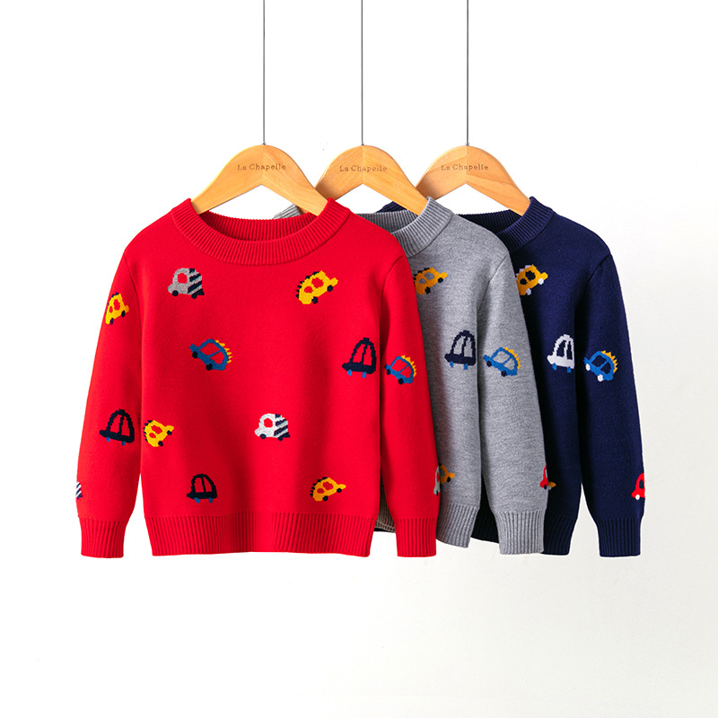Wholesale Korean style autumn and winter new children's base layer sweaters, boys' baby cartoon pullover base layer knitwear children's clothing