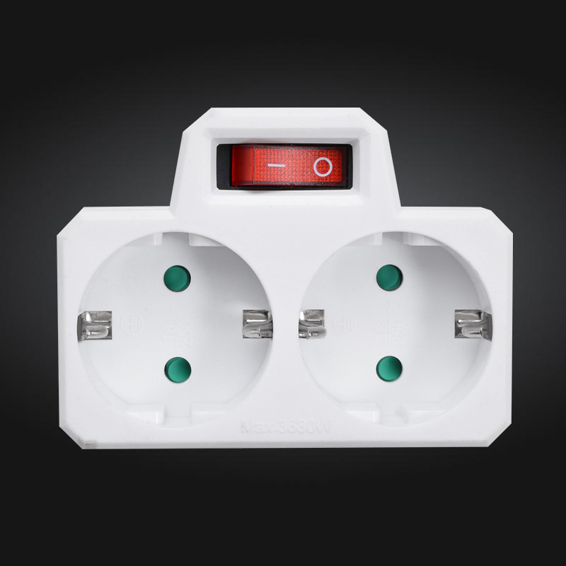 欧式德标一转二电源转换插头 欧标德式德国2圆形两孔转换插座