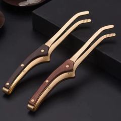 Pure copper ebony solid wood tea clip household tea leaf clip tea cup clip kung fu non-slip metal tweezers tea set accessories