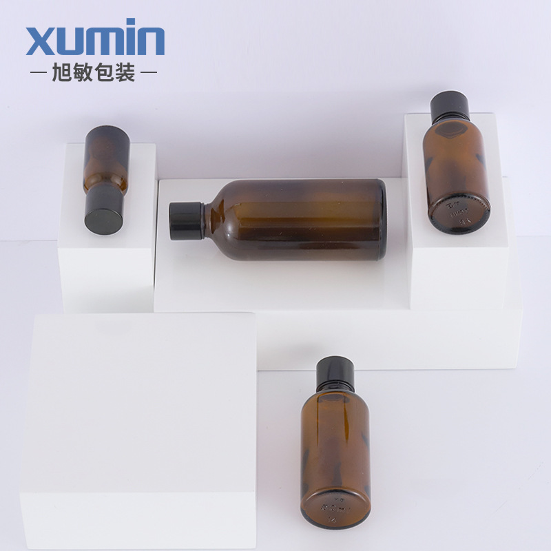 Fábrica en stock botella de aceite esencial de vidrio marrón conveniente sub-botella cuentagotas cosmética Xumin material de embalaje
