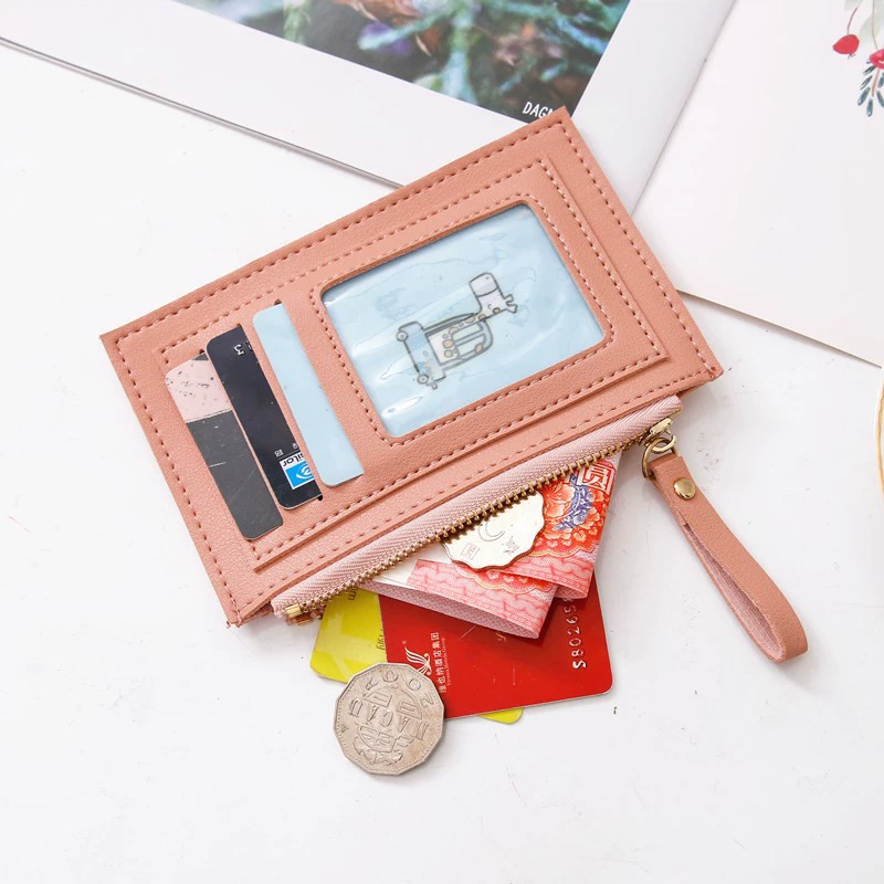 Wallet (Forever Young) short thin shoulder bag, handheld card holder with zipper, Korean style
