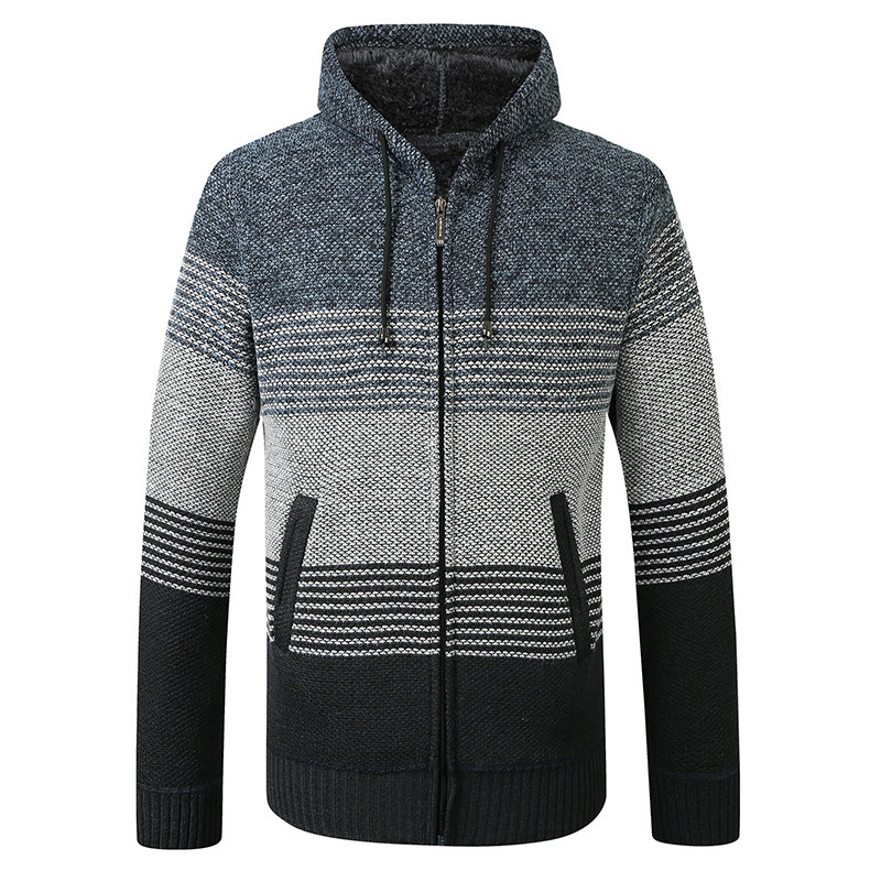 Suministro transfronterizo Amazon eBay Plus tamaño forrado de lana caliente de manga larga con capucha cremallera de punto cardigan abrigo de suéter de los hombres