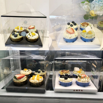 透明pet手提4個裝杯子蛋糕打包盒馬芬杯加高包裝盒雪媚娘蛋撻盒