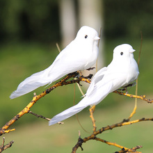 仿真小鸟 白色鸟 羽毛鸟捆绑树枝小鸟小白鸽装饰小鸟批发