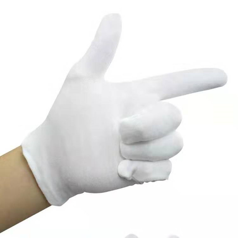 厂家供应白棉手套外贸批发纯棉作业白手套文玩礼仪劳保汗布加厚手