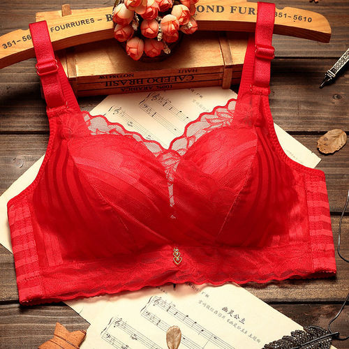 Optional thickness  New Year's goods new women's underwire cross gathering plus-size lace push-up striped bra