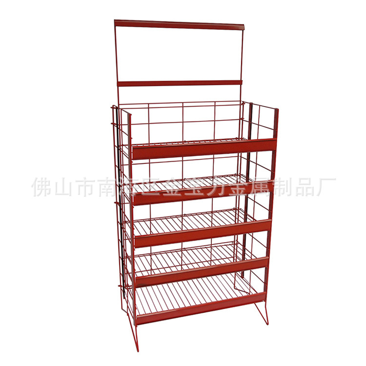 厂家直销批发金属铁线架红色喷涂5层可折叠薯片零食展示架