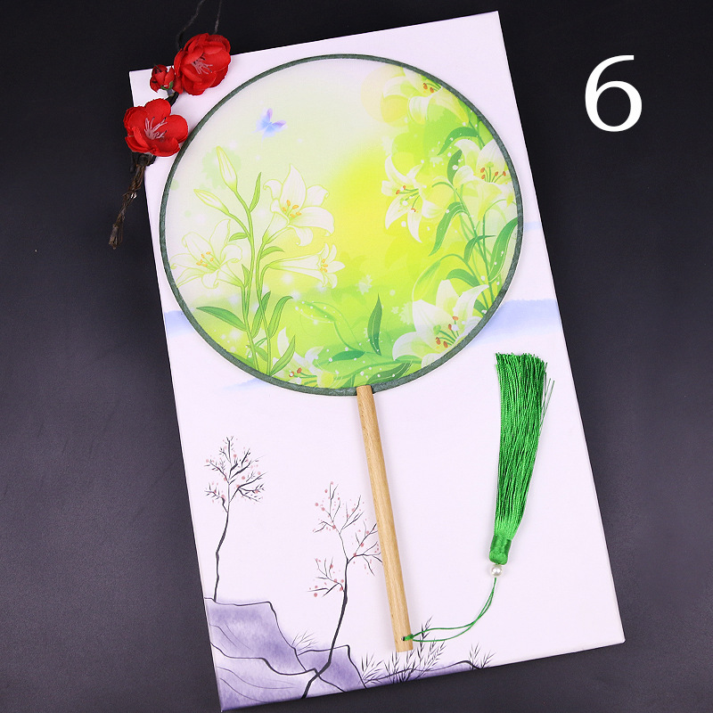 Estilo antiguo ventilador redondo estilo chino danza ventilador clásico Dama DE HONOR traje medio-largo mango Palacio ventilador boda al por mayor