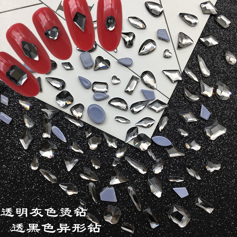 144 Piece Hot Bottom Transparent Grey Special-Shaped Nail Diamond Super Flash Diamond Jewelry Internet Red Sun Luxury Black Diamond Jewelry