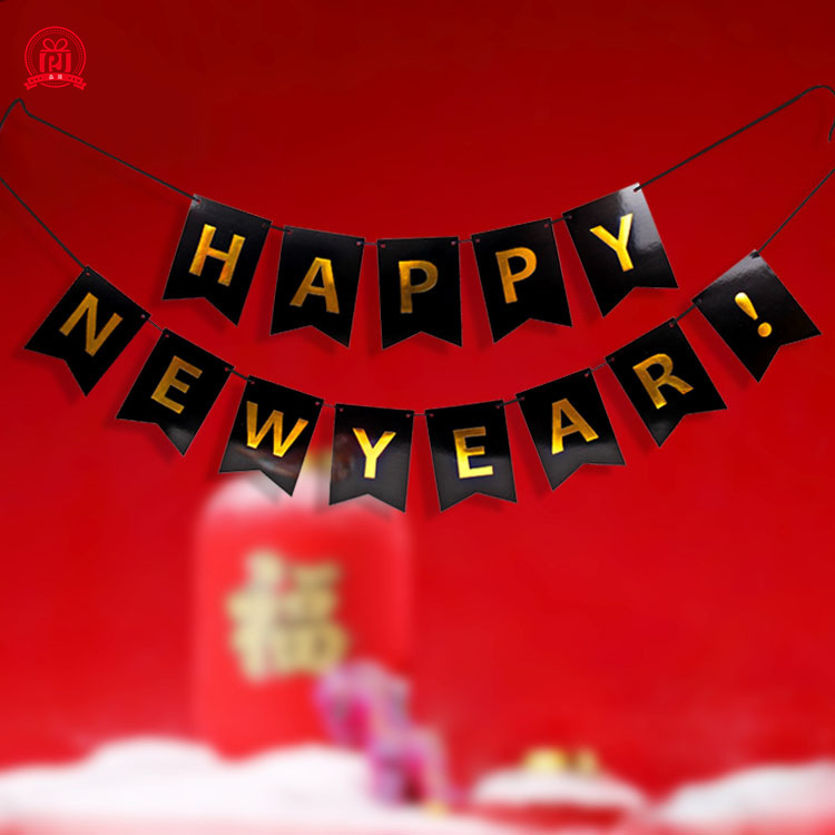 Feliz Año Nuevo decoración del partido diseño tire flor Feliz Año Nuevo dorado carta cola de pez tire bandera