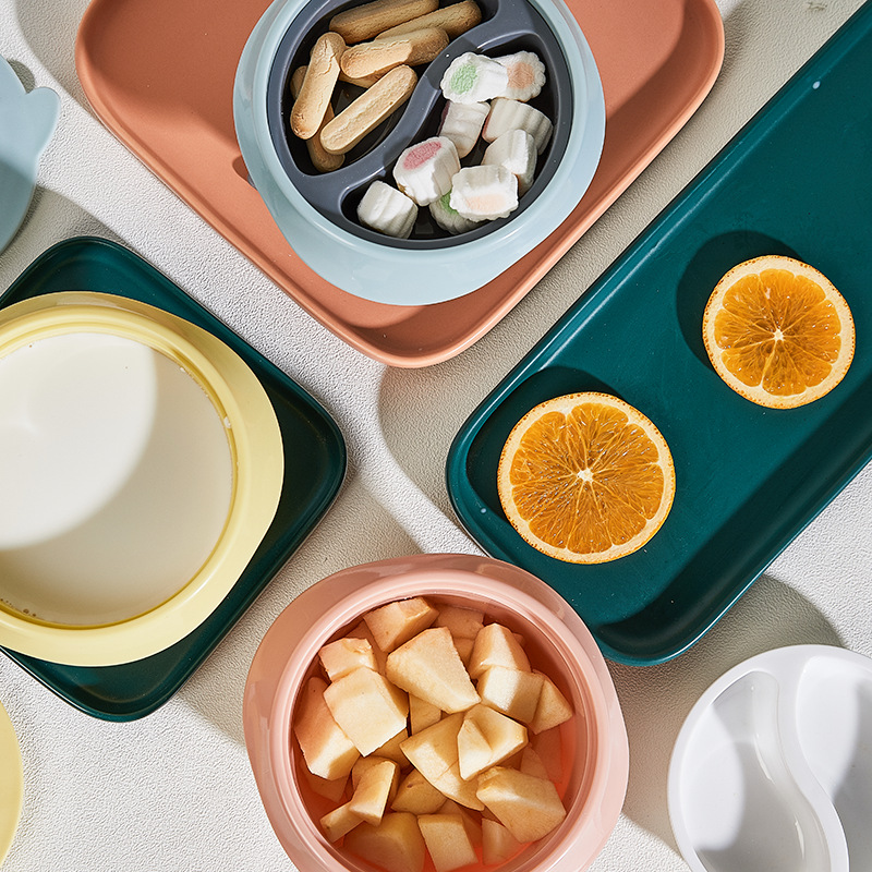 Bowl de alimentos suplementarios para bebés cubiertos para niños ventosa Bowl PP bocadillos para bebés divisor Bowl de arroz para niños categorizado Bowl de arroz para niños pequeños