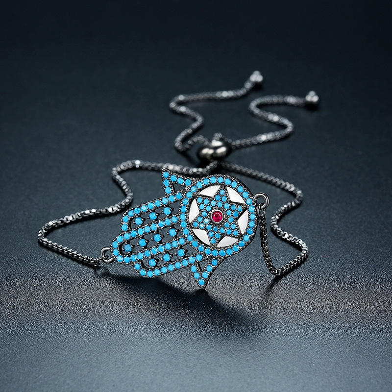 Cross-border Amazon Hot Devil's Eye Vintage Charm 3 Color Austria Hamsa Fatima Bangle Bracelet