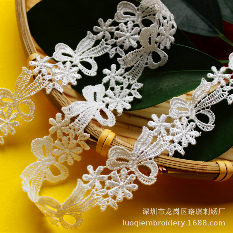 宽2.5cm涤光丝水溶刺绣 洋服装洛丽塔头饰品裙配饰蝴蝶结蕾丝花边