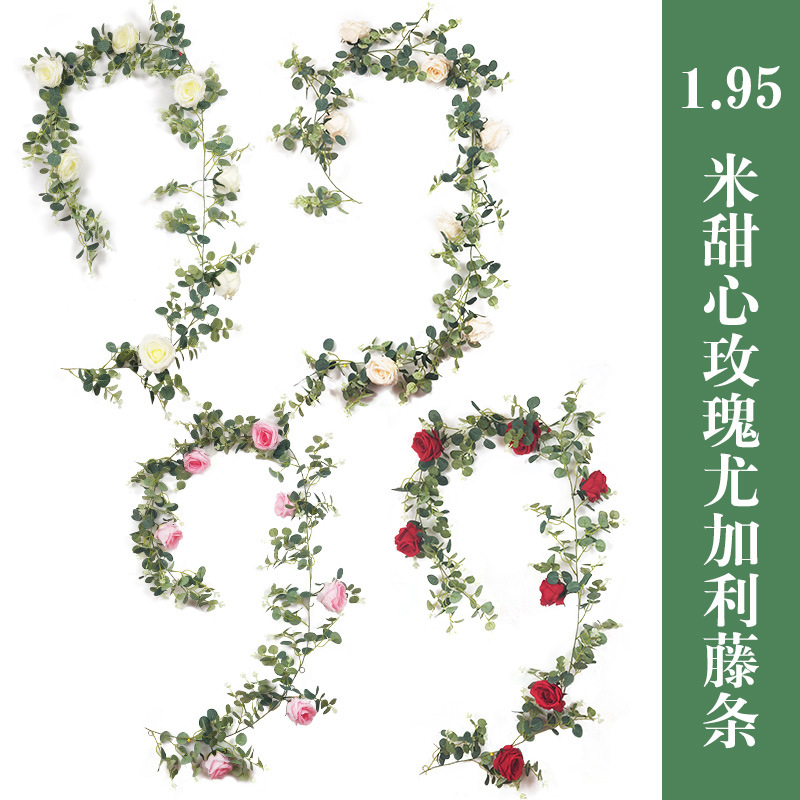 Amazon eucalipto Rose vid boda decoración del hogar artificial peonía Camelia dinero hoja flor artificial vid