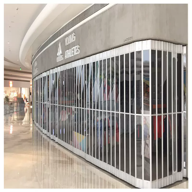 东莞惠州铝合金水晶折叠门弧形左右推拉门透明拉闸门商铺防盗隔断