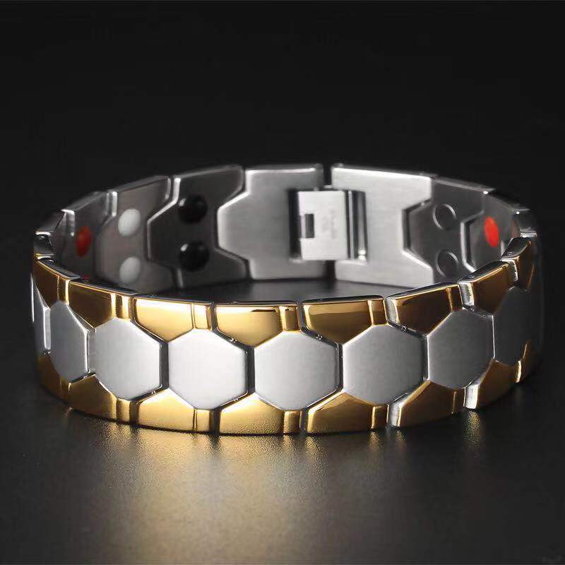 2PCS Hot selling Men's Spherical Hexagonal Magnetic Four in One Wide Edition Bracelet_voghion.com
