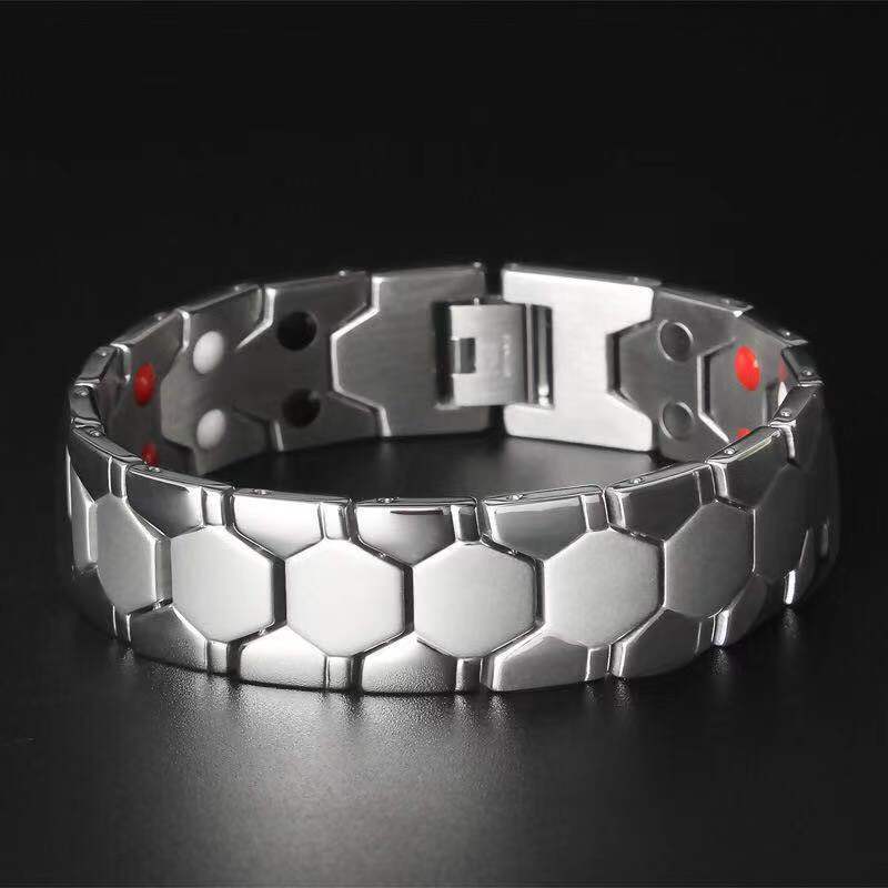2PCS Hot selling Men's Spherical Hexagonal Magnetic Four in One Wide Edition Bracelet_voghion.com