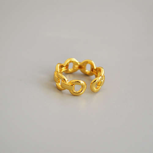 INS cool-toned brass-plated 18K gold exquisite chain open simple versatile temperament ring index finger ring for niche women