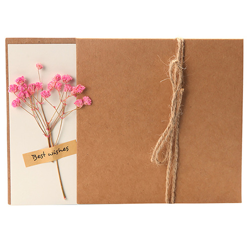 Cross-border retro kraft paper blessing dried flowers eternal flower card handmade high-end teacher's day mother's day greeting card