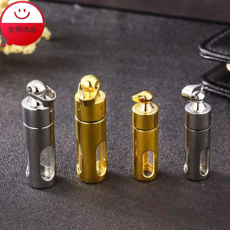 Suministro directo de fábrica botella hueca Tubo Transparente colgante par botella de perfume colgante letras brillante colgante titanio acero