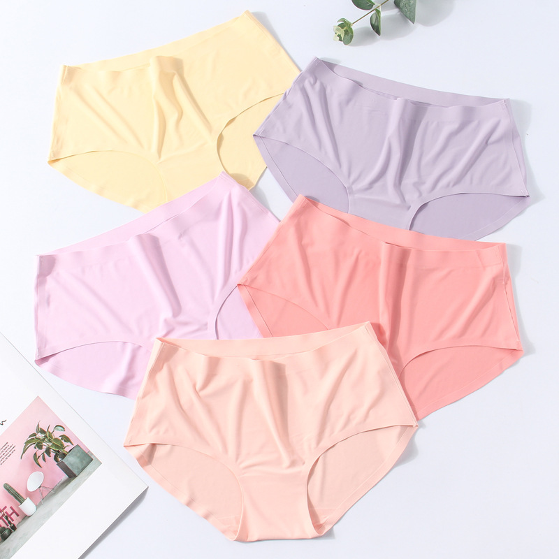 小天儿アイスシルクシームレスレディースショーツワンピースタイプミッドウエスト三角パンツ無地メーカー卸売6006/6022