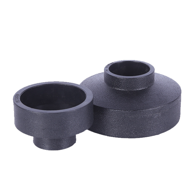 批发黑色HDPE水管配件自来水管hdpe承插式变径同心直接大小头