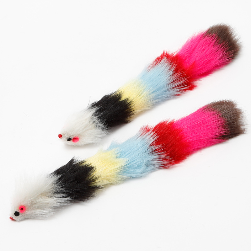 En stock al por mayor divertido gato suministros gato juguetes con campana 30cm colorido felpa alargada simulación ratón juguetes para mascotas