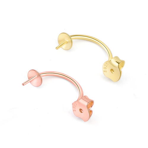 S925 sterling silver accessories DIY pearl empty support rhinestone tray earrings earrings gold-plated rose gold factory direct sales
