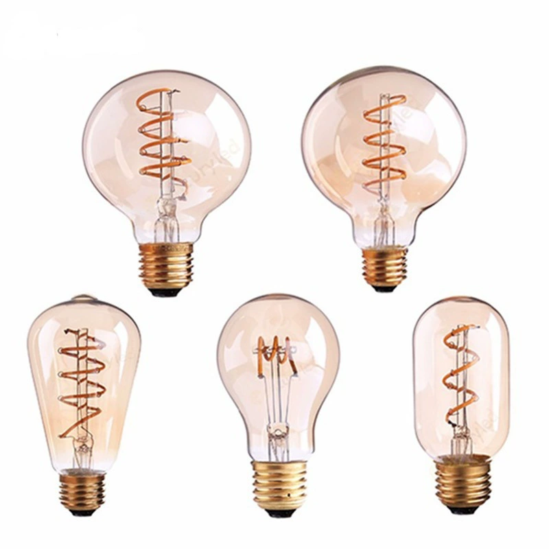 Лампа ретро с Edison-лампой E27, улиткообразный зев, светодиодная filament-лампа, декоративная длинная полоса, тёплый жёлтый