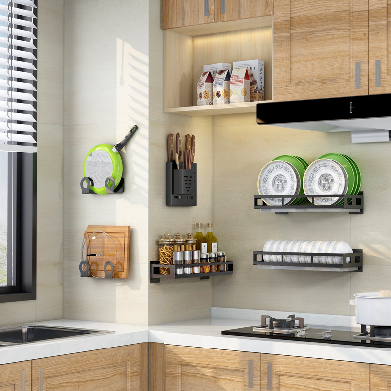 Carefully Selected Kitchen Storage Racks, Wall-Mounted, No-Drill Pot Lid Rack, Knife Rack, Cutting Board Rack, Stainless Steel Spice Storage Rack