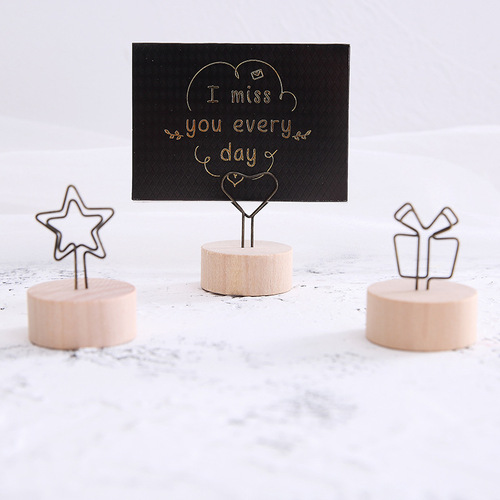 Artistic wooden memo holder creative zakka style retro photo note holder with ironwork memo holder, cross-border best seller