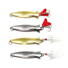 5G Lure Kit, Gold and Silver Fish Scale Red Heart Shiny Plate Gold and Silver Spatula Shaped Metal Lure Fishing Tackle
