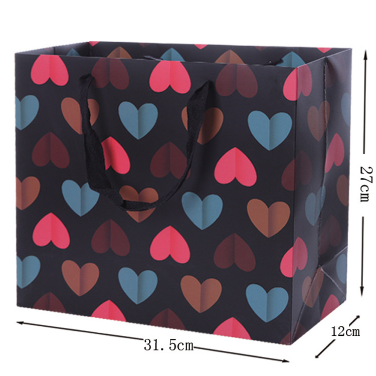 精美纸袋 包装袋批发 时尚购物手提袋 白卡纸袋爱心黑底