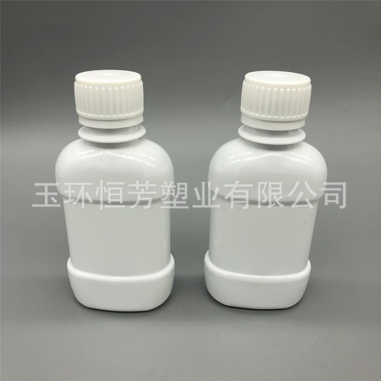 厂家批发150ml pet瓷白色偏平遮光密封涑口水瓶 洗眼液瓶