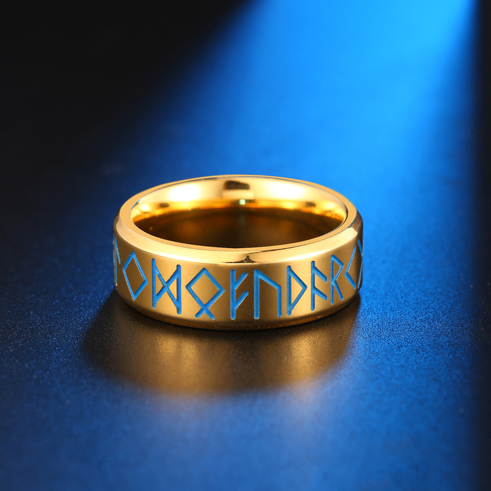 8mm interior arco espejo luz podredumbre grabado nórdico Viking texto luminoso anillo luminoso simple estilo europeo hombres anillo pulsera