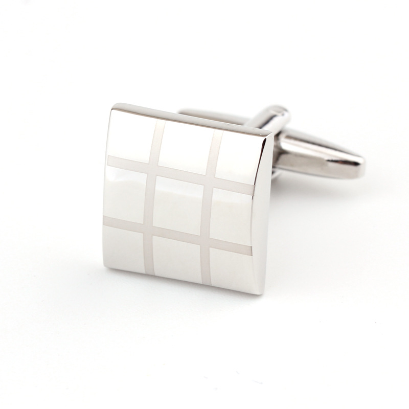 Laser engraved square plaid French shirt men's cufflinks cufflinks_voghion.com