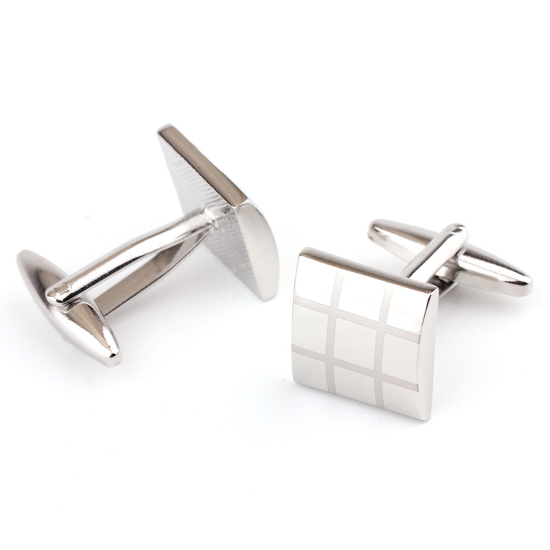 Laser engraved square plaid French shirt men's cufflinks cufflinks_voghion.com