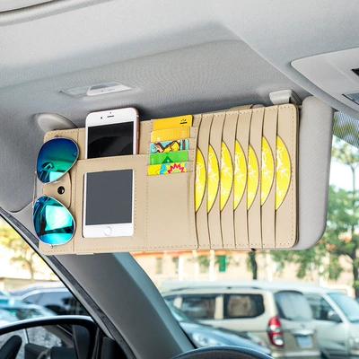 bag car Disc set car – Multimediya və saxlama aksesuarları - four-in-one-leather-cd-clip-beige