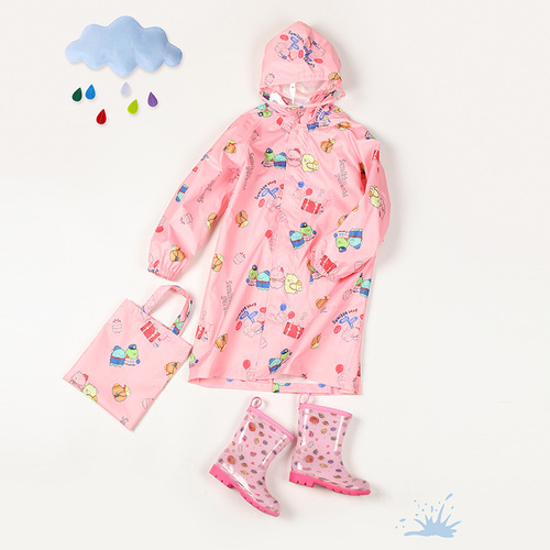 Cartoon Corner Children's Raincoat Male and Female Baby Kindergarten Student One-piece Raincoat School Bag Bit Snowproof Poncho