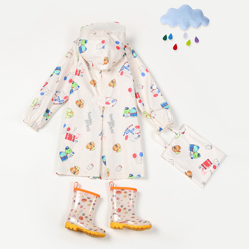 Cartoon Corner Children's Raincoat Male and Female Baby Kindergarten Student One-piece Raincoat School Bag Bit Snowproof Poncho