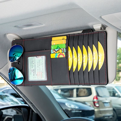 clip sun visor storage multi-functional: Multimediya və saxlama aksesuarları - four-in-one-genuine-leather-cd-clip-black