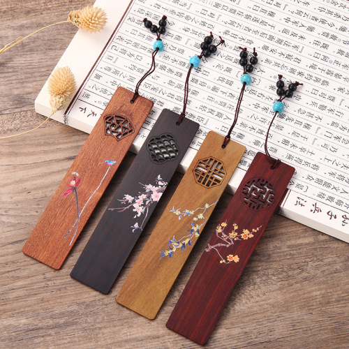 Chinese style wooden bookmarks, national trend cultural and creative gifts, creative and exquisite classical mahogany bookmark gift box set